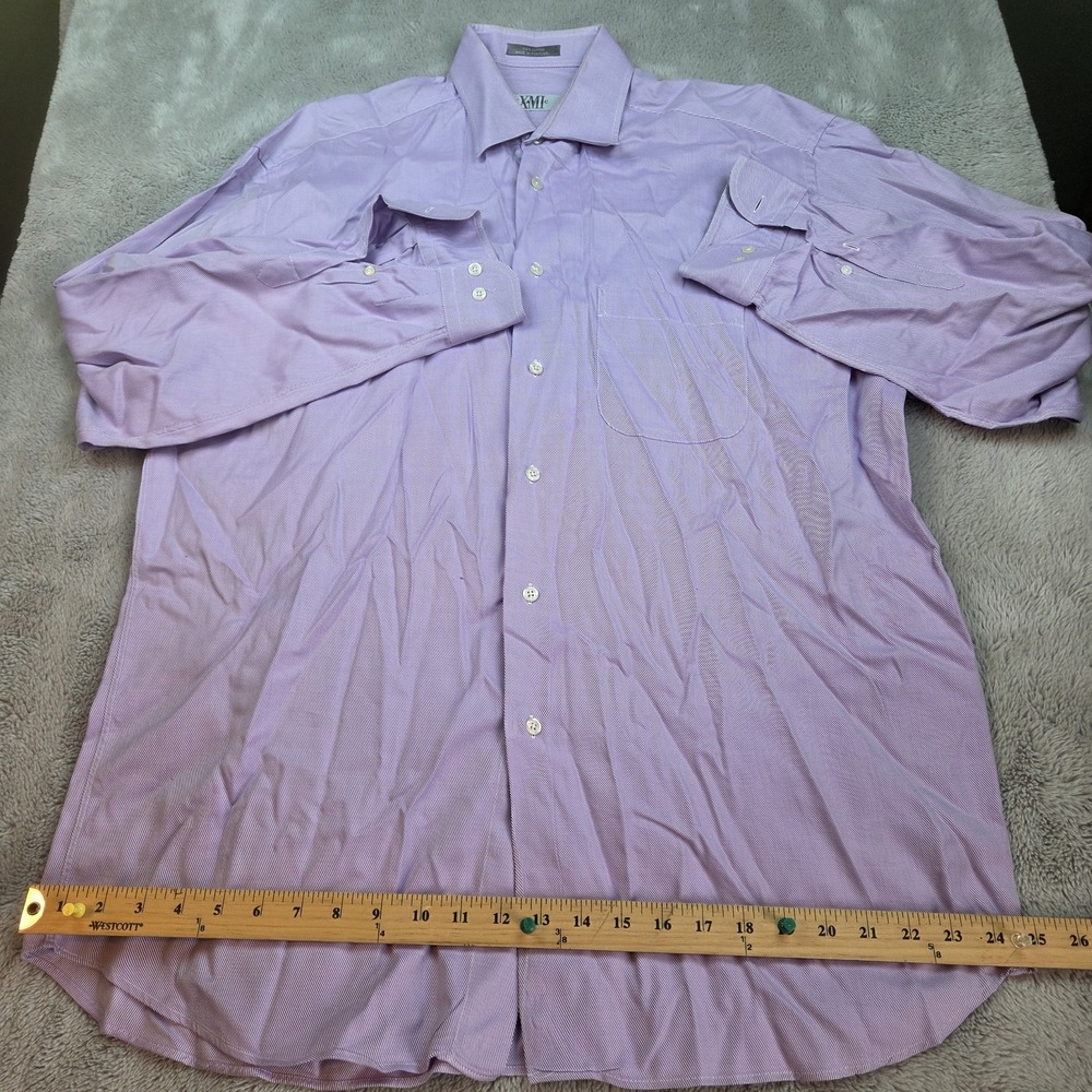 XMI Classic Button Down Shirt Mens 17L Long Sleeve Micro Stripe Cotton Lavender